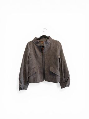 BCBGMaxAzria Gray Textured Zip-Front Blazer Jacket